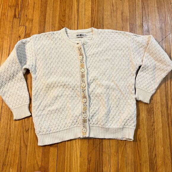 Vintage Winona Knits Sweater Women Medium Chunky Beige Crew Neck USA Made Floral - Picture 1 of 8